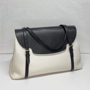 RARE Valextra Holmes&Yang Leather Extra Large Flap Tote Bag White Black Luxury
